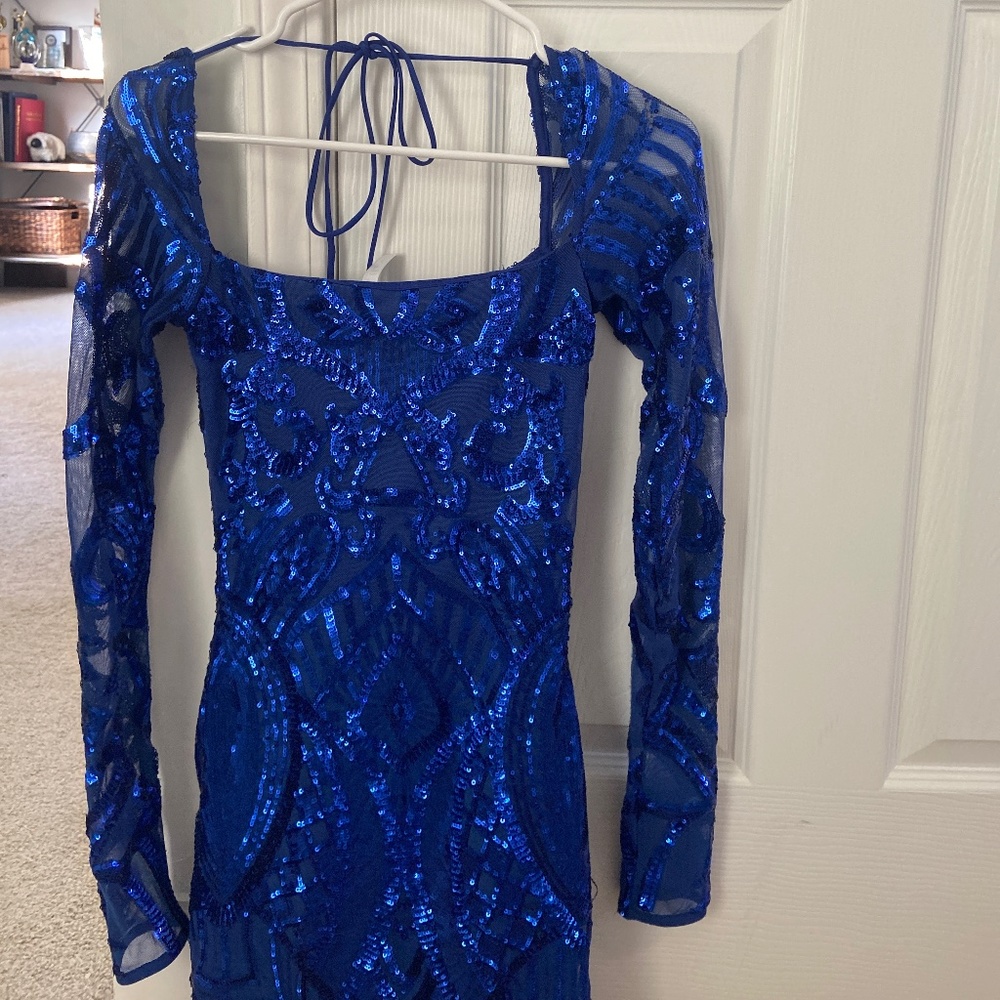 Lucy in the sky Giulia sparkling square neck dress in royal blue sequins